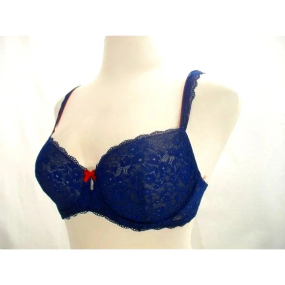 34A Gilligan O'Malley Unlined Semi Sheer Lace Balconette UW Bra Nighttime Blue - Picture 3 of 8